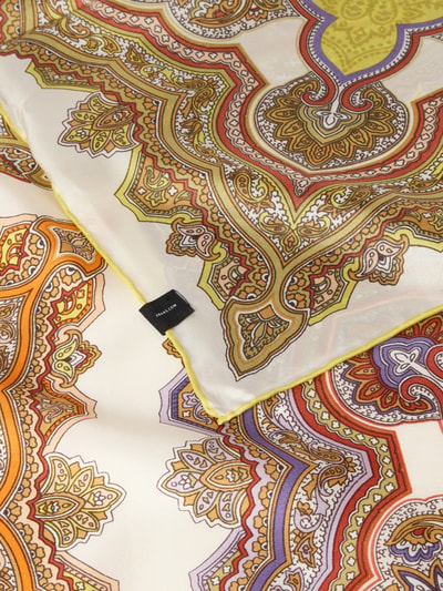 Produktfoto, Seidentuch mit Allover-Paisley-Print von Fraas, jedwab, prostokątny kształt, wzór paisley na całej powierzchni, detal z logo