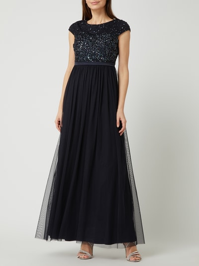 Christian Berg Cocktail Abendkleid aus Mesh  Marine Melange 1