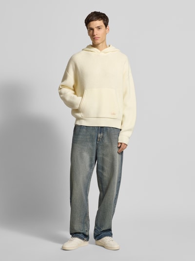 BLKVIS Gebreide pullover met capuchon en kangoeroezak, model 'Script' Offwhite - 1
