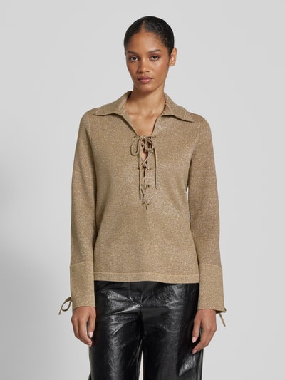 Zadig & Voltaire Gebreide pullover met platte kraag, model 'LISTY VI' Goud gemêleerd - 4