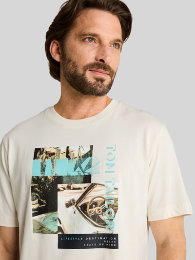 Tom Tailor Regular Fit T-Shirt aus reiner Baumwolle Offwhite Melange 3