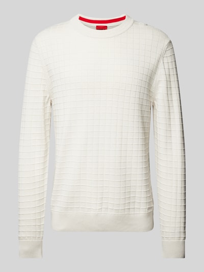 HUGO Strickpullover mit Strukturmuster Modell 'Scoult' Offwhite 2