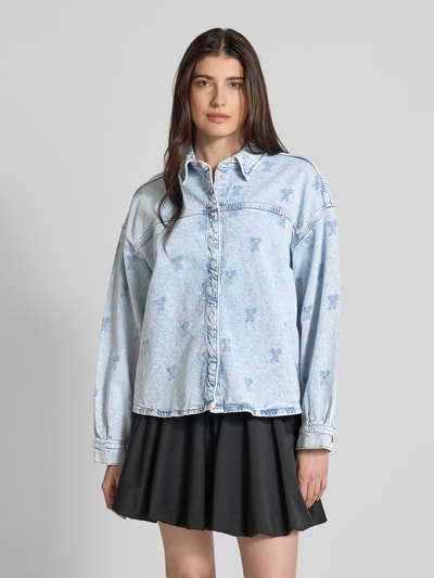 Vero Moda Boxy Fit Jeansbluse mit Motiv-Stitching Modell 'HAYDEN' Jeansblau 4