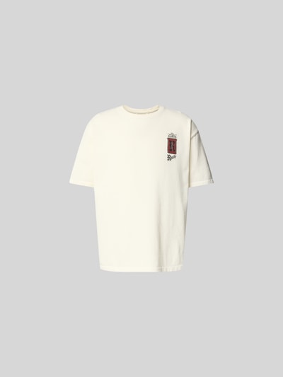 Produktfoto, Regular Fit T-Shirt mit Label-Print von RHUDE aus reiner Baumwolle, cremefarben, Rundhalsausschnitt, kurze Ärmel