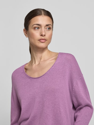 Marc O'Polo Sweter z dzianiny o kroju regular fit z mieszanki bawełny i lnu Purpurowy 3