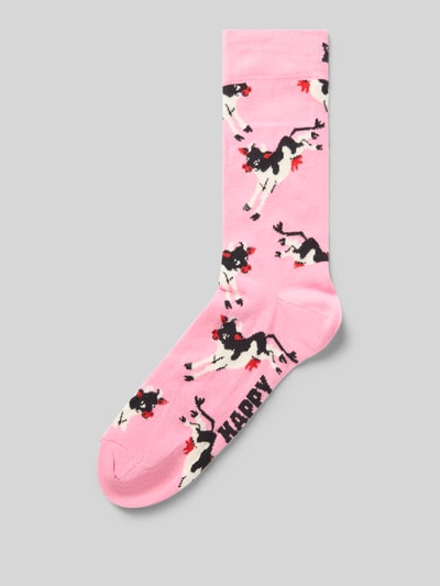 Happy Socks Sokken met motiefstitching, model 'Cow' Roze - 1