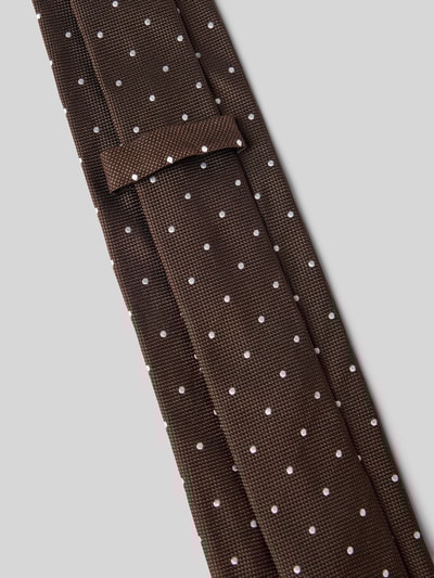 BOSS Zijden stropdas met all-over motief Donkerbruin - 3