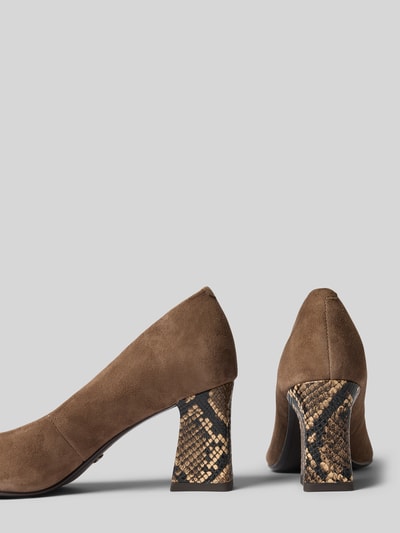 Productfoto, bruine pumps in velourslook met grafische blokhak, Pumps in Velours-Optik van Tamaris, Dames