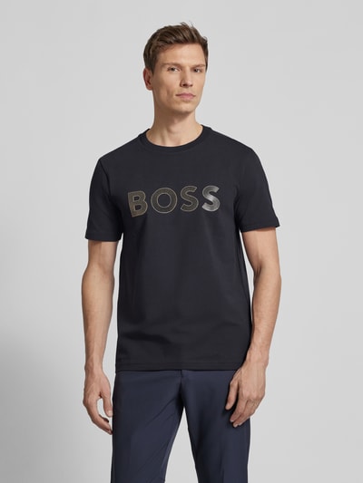 BOSS Green T-shirt met labelprint Donkerblauw - 4