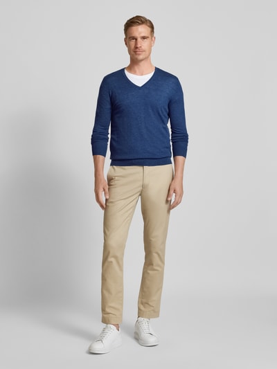 OLYMP Level Five Slim fit gebreide pullover met ribboorden Jeansblauw - 1