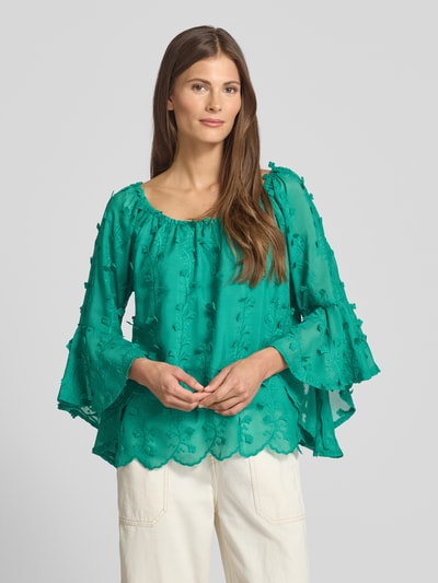 Apricot Blusenshirt mit Zierbesatz Gruen 4