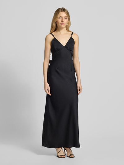 Neo Noir Maxikleid aus Satin mit floralen Applikationen Black 4