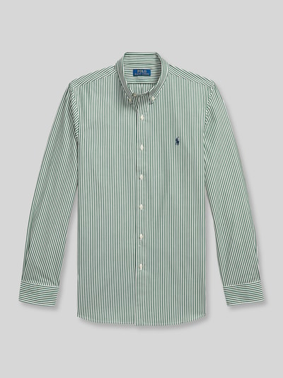 Produktfoto, Slim Fit Freizeithemd aus Baumwoll-Mix von Polo Ralph Lauren, schmal gestreift in Weiß und Grün auf glattem Stoff, Herren Freizeithemd
