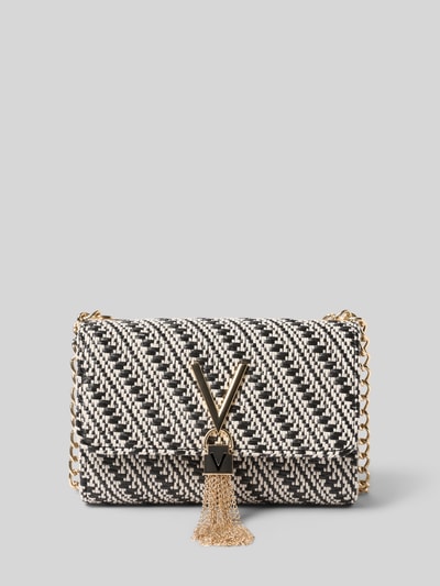 Produktfoto, Umhängetasche mit Strukturmuster Modell 'DIVINA SUMMER' von VALENTINO BAGS in Schwarz-Weiß, Gliederkettengurt, goldene Details.