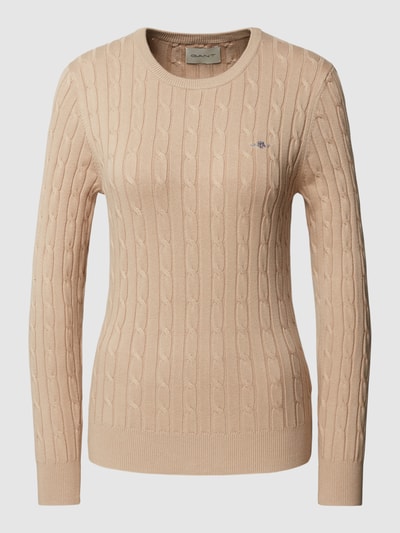 Gant Gebreide pullover met kabelpatroon Zand - 2