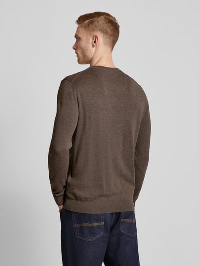 Tom Tailor Gebreide pullover met labelstitching, model 'BASIC' Middenbruin - 5