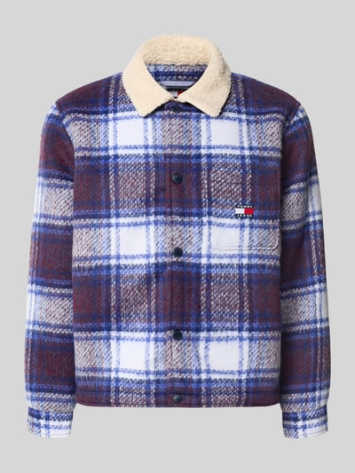 Produktfoto, Oversized Hemdjacke mit Umlegekragen Modell 'TEDDY COLLAR BRUSHED' von Tommy Jeans, blau-braunes Karomuster, weiche Textur