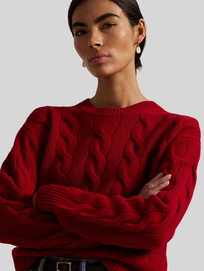 Polo Ralph Lauren Kaschmirpullover mit Zopfmuster Dunkelrot Melange 3