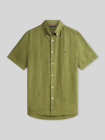 Tommy Hilfiger Regular Fit Kurzarmhemd aus reinem Leinen Oliv 2