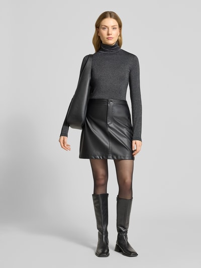 Tom Tailor Denim Licht uitlopende rok in leerlook met knoopsluiting Zwart - 1