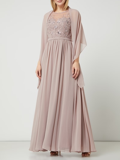 Unique Abendkleid aus Tüll und Chiffon mit Perlen  Mauve 4