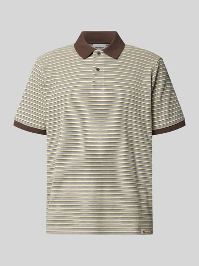 Produktfoto, Regular Fit Poloshirt mit Label-Detail Modell 'Dion' von Carhartt Work In Progress, beige-weiß gestreift, braune Akzente, reine Baumwolle, Knopfleiste, Allover-Look, dezente Textur
