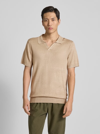 Lindbergh Slim Fit Poloshirt mit V-Ausschnitt Modell 'Ecovero' Beige 4