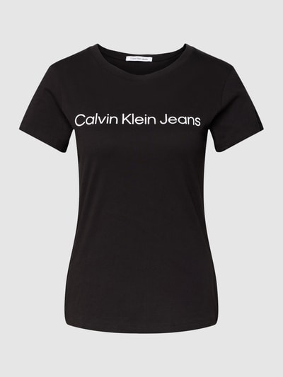 Calvin Klein Jeans Slim fit T-shirt met labelprint Zwart - 2