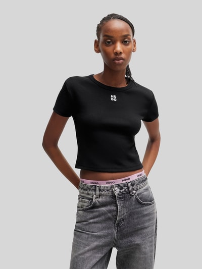 HUGO Slim Fit T-Shirt aus Baumwoll-Mix Modell 'DELANOR' Black 4