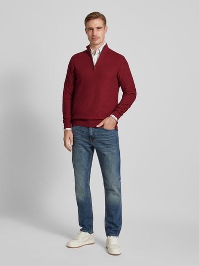 Fynch-Hatton Gebreide pullover met labelstitching Bordeaux - 1