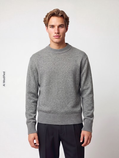 Selected Sweter z kaszmiru z wykończeniami w prążki Średnioszary 4