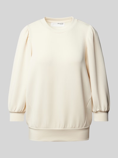 Selected Femme Sweatshirt met ribboorden, model 'TENNY' Ecru - 1