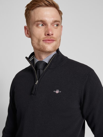 Gant Gebreide pullover met labelstitching, model 'SUPERFINE' Zwart - 3