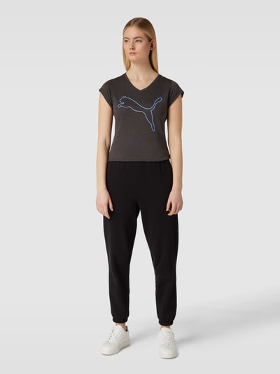 PUMA PERFORMANCE T-shirt met labelprint, model 'Heather' Donkerblauw - 1