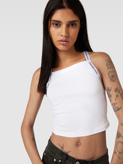 Calvin Klein Jeans Top na ramiączkach krótki z nadrukiem z logo Biały 3