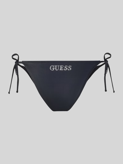 Produktfoto, Bikini-Hose mit Strasssteinbesatz Modell 'Violet' von Guess, ciemny granat, elastyczny materiał, logo Guess, ozdoba z cyrkonii