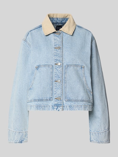 Produktfoto, Cropped Jeansjacke mit Umlegekragen von GAP aus Reine Baumwolle in Hellblau, Knopfleiste, Eingrifftaschen, strukturierte Oberfläche