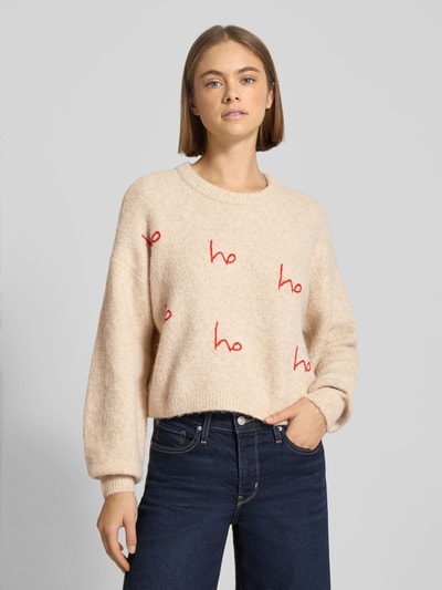 Noisy May Strickpullover mit Stitchings und Rundhalsausschnitt Ecru 4