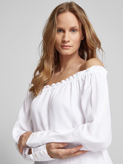 0039 Italy Knielange linnen off shoulder-jurk met manchetten Offwhite - 3