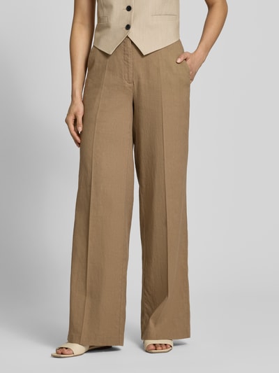 CAMBIO Relaxed fit linnen broek met steekzakken Chocoladebruin - 4