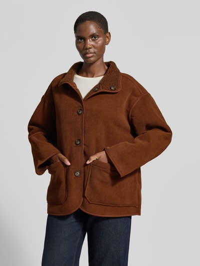 My Essential Wardrobe oversized fit jack met opstaande kraag model 'Funa' Donkerbruin - 4