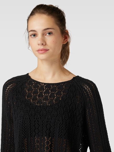 Only Korte gebreide pullover met all-over broderie anglaise, model 'NOLA' Zwart - 3