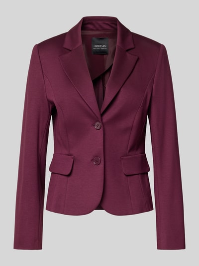 Produktfoto, Slim Fit Blazer mit Pattentaschen von Marc Cain in dunklem Bordeaux, Reverskragen, Knopfverschluss, Material-Mix, Damen