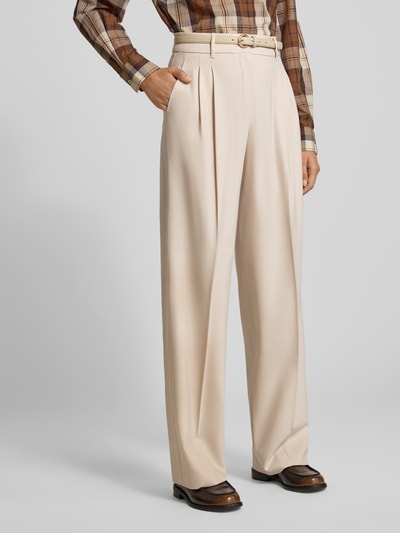 Max Mara Studio Spodnie szerokie z mieszanki żywej wełny model ‘ENTRATA’ Beżowy 4