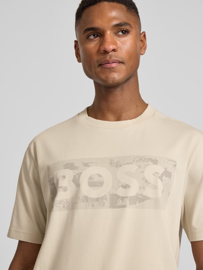 BOSS Green Regular Fit T-Shirt aus Baumwoll-Mix Modell 'TS_GLOBE LOGOPATTERN' Sand 3