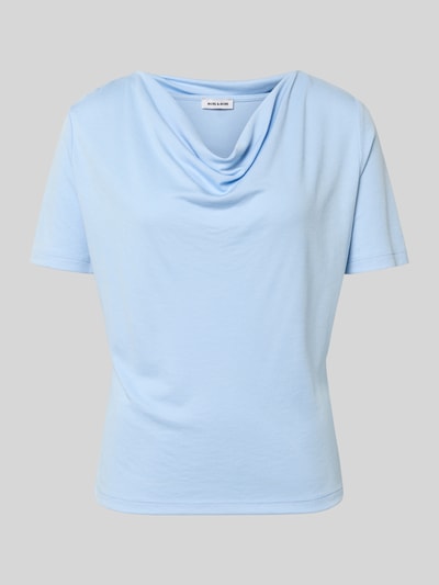 Produktfoto, T-Shirt mit Wasserfall-Ausschnitt von More & More in Hellblau, Viskose-Mix, Regular Fit, glatte Textur, Rückenlänge 56 cm