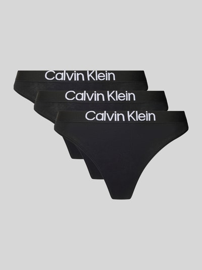 Produktfoto, String aus Baumwoll-Mix im 3er-Pack von Calvin Klein Underwear, Optik: Unifarben, Label-Schriftzug, Label-Bund, Multipack:3er-Pack, Materialverarbeitung: Stretch