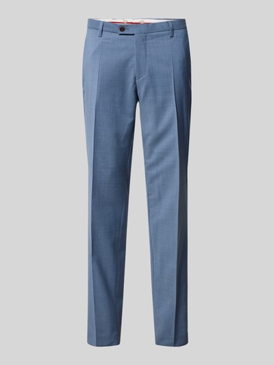 Produktfoto, Anzughose mit Bügelfalten Modell 'Pascal' von CG - Club of Gents, blauer Viskose-Mix, Slim Fit, glatte Textur, frontal.