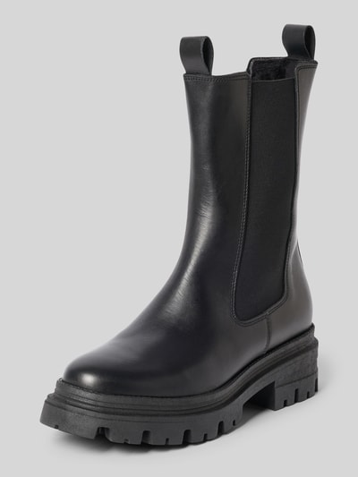 Produktfoto, schwarze Chelseas aus echtem Rindsleder von Tamaris, matte und glatte Oberfläche, dicke Profilsohle, Damen Chelseas von Tamaris