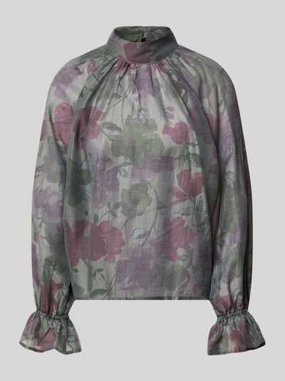 Produktfoto, Regular Fit Bluse mit Stehkragen Modell 'Jaquelina' von MSCH Copenhagen im floralen Allover-Look, Lyocell-Mix, verschlusslos